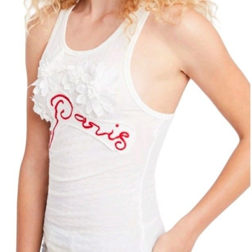NWT Free People M Ivory Paris City Love Tank